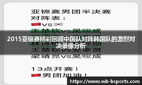 2015亚锦赛精彩回顾中国队对阵韩国队的激烈对决录像分析